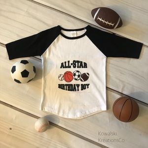 Custom Toddler Boys Raglan Shorts Birthday Shirt.